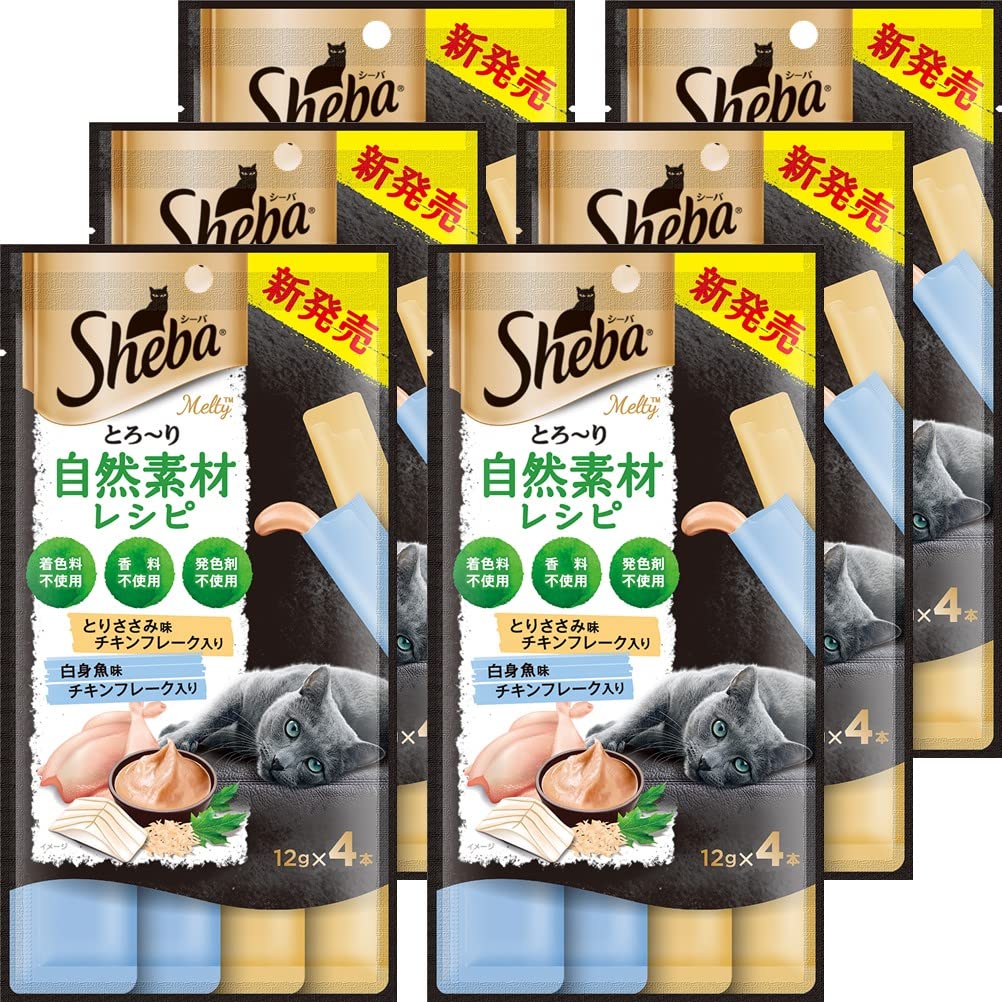 シーバ とろ~り メルティ 自然素材レシピ 猫用おやつ とりささみ味と白身魚味セレクション 成猫用 フレーク入り 12g×4P×6袋(まとめ買い)商品画像