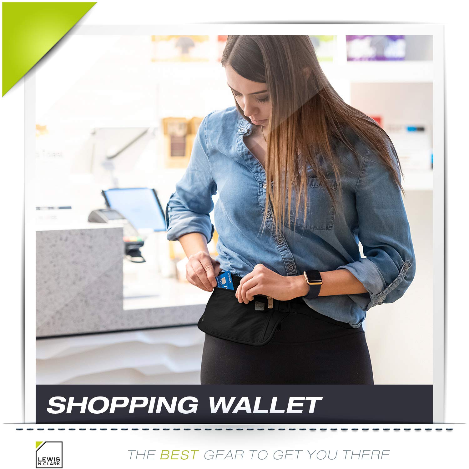 Lewis N. Clark RFID Blocking Money Belt Travel Pouch Waist Stash + Credit Card, Id, Passport Holder for Women & Men