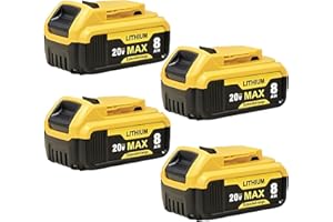 Tovlvta Upgraded 8000mAh 4-Pack Replacement Battery for Dewalt 20V Max Battery Tools - Compatible with DCB201/DCB200/DCB206/DCB207 Lithium-ion Models