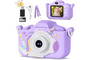 KIZJORYA Upgraded 48MP Kids Camera for Girls Boys 3-12, Video Selfie Camera-Christmas Birthday Gift for Toddler, HD Digital Camera Toy for Child with 32GB SD Card & Silicone Cover (Purple)