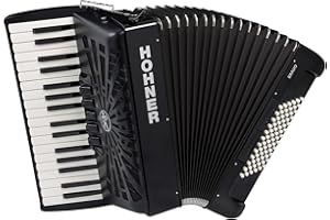 Hohner Bravo III 72 Chromatic Piano Key Accordion (Jet Black) with Standard Traps and Gig Bag, 34 Piano Keys / 3 Voices / 5 Tone Colors