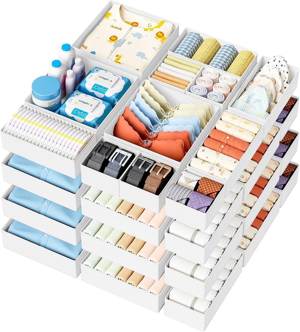 DIMJ 20Pack Closet Drawer Organisers White Non-Woven Fabric Dividers
