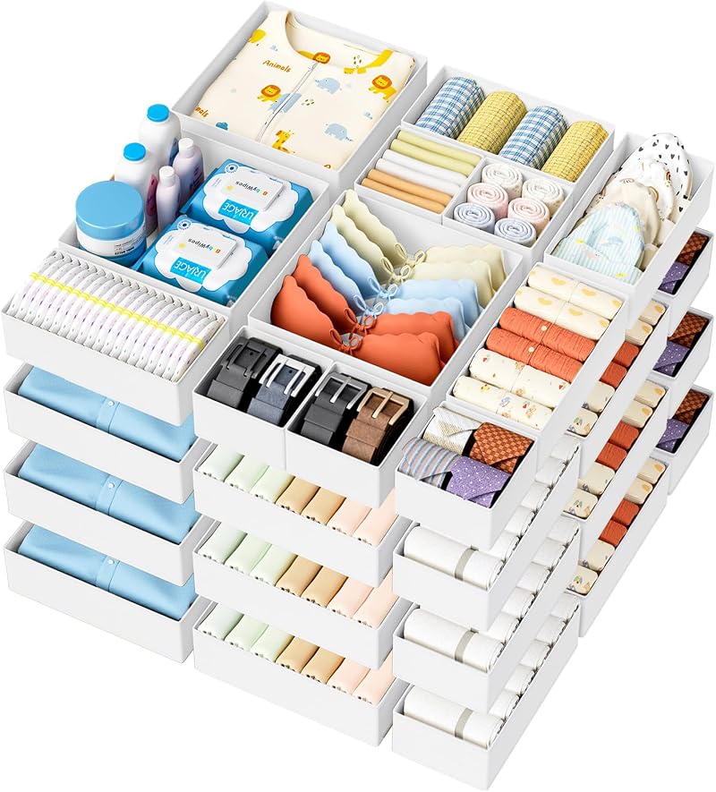 DIMJ 20Pack Closet Drawer Organisers White Non-Woven Fabric Dividers