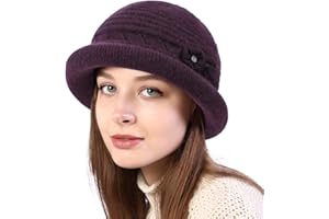 COLORSUN Women Winter Knit 1920s Vintage Bucket Bowler Hat Round Brim Warm Hat