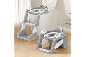 TuckInn Potty Training Seat, Toddler Toilet Seat for Little Boys Girls, Potty Training Toilet with Urinals, Toddler Step Stool Ladder and Splash Guard (Gray)