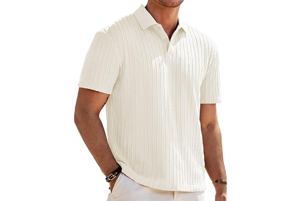 JMIERR Mens Casual Polo Shirt Short Sleeve Button Beach Knit Golf Shirts | Vacation, Summer, Stretchy, Old Money, Solid Color