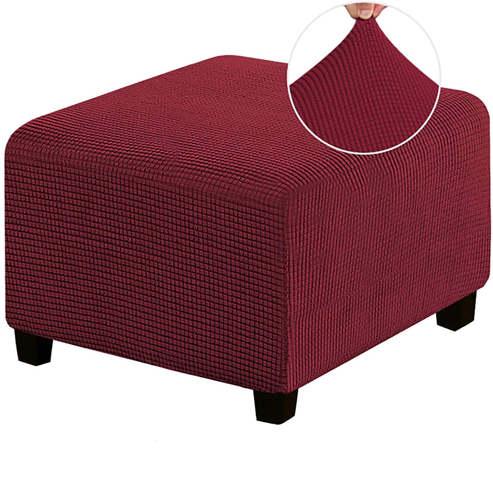 HJLRR Square Ottoman Cover, Feature Stretch Thick Soft Jacquard Fabric Footstool Protector Covers, Removable Anti-Slip Furniture Protectors Storage Foot Stool,red,M — image 1