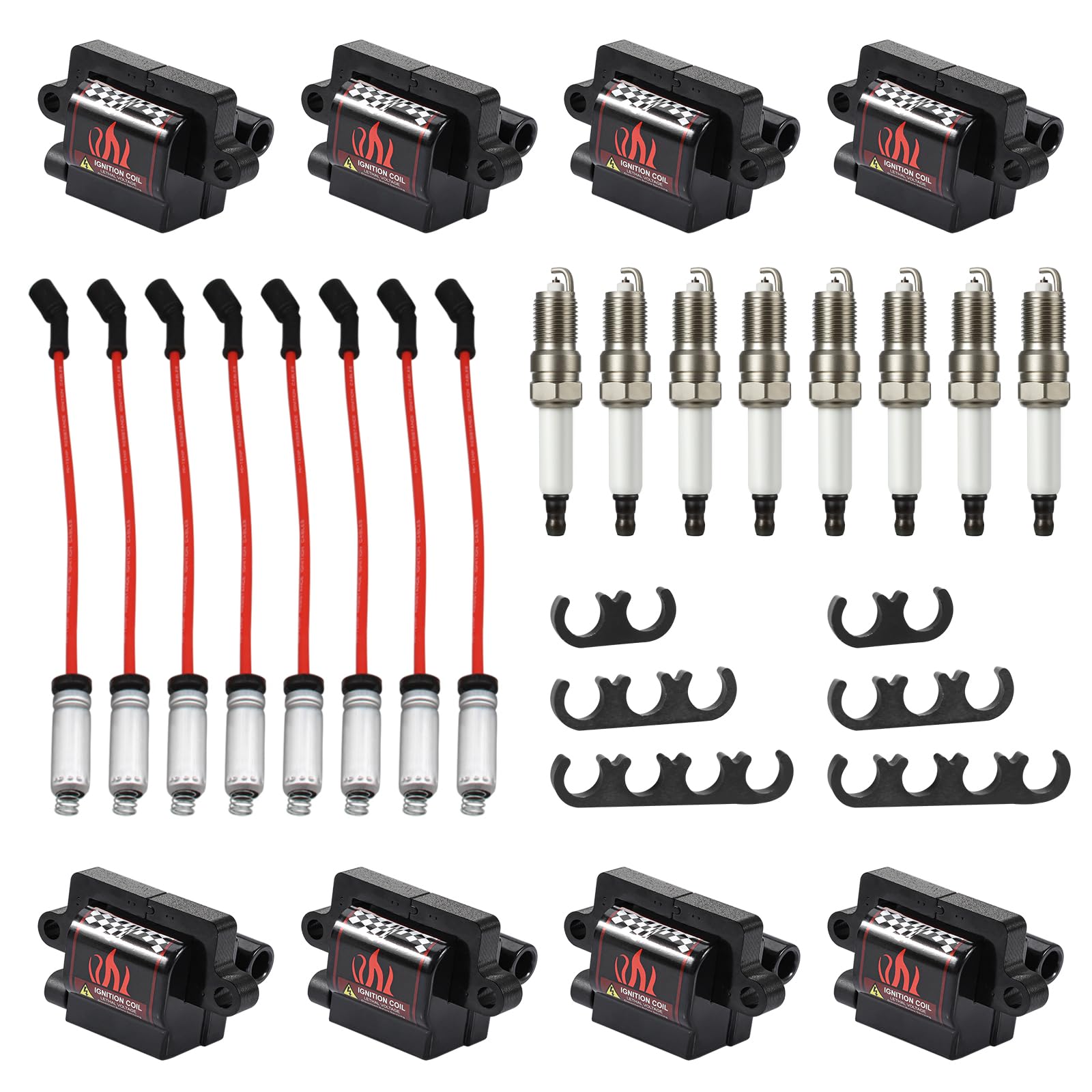 Photo 1 of Pindex 8 Pack UF271 Square Type Ignition Coils with Spark Plugs Coil Pack Kits Compatible with Cadillac Chevrolet GMC 4.8 5.3 6.0L Part Number 12558693 12556893 3859078