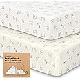 2-Pack Mini Crib Sheets Fitted - Pack N Play Sheets for Pack and Play Mattress, Organic Cotton, Soft & Breathable Jersey Playard Bedding, Neutral Mini Toddler Bed Cover for Boys, Girls (Bumble Bear)