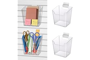 LIGHT DUST Clear Slatwall Bins, 4 Pack Slat Wall Accessories Cups Hooks Assemble Set Fit Most Slat Board Storage Systems Transparent Display Hanging Holder Organizers for Garage Shed Office Craft Tool (Medium)