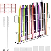 9.5” Large Acrylic Straw Holder for Cabinet Door, Reusable Straw Organizer Storage Rack, Straws Dispenser for Kitchen Counter Cupboard Door (Transparent)