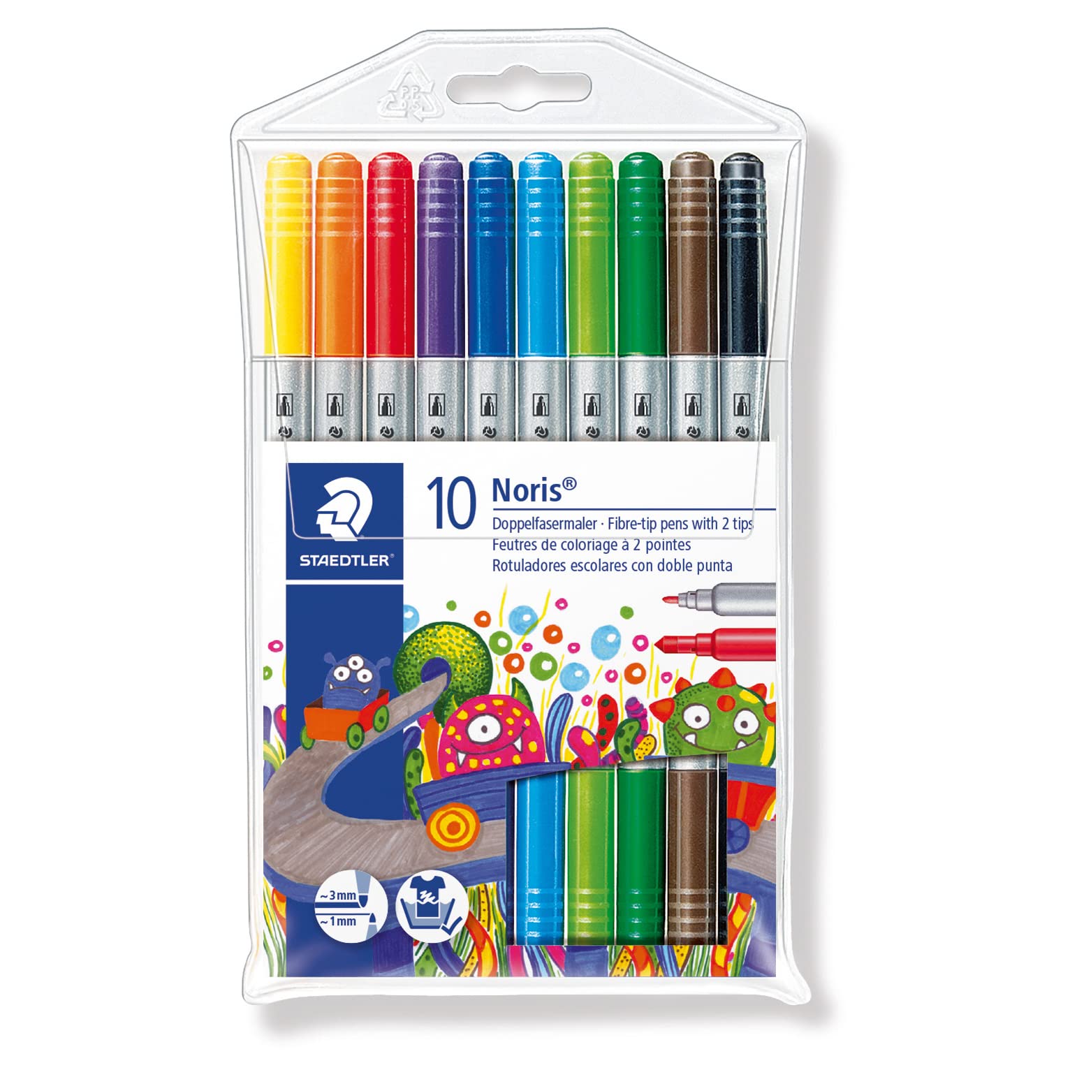 STAEDTLER 320 NWP10 Noris Double-Ended Fibre-Tip Pens - Assorted Colours (Pack of 10 Pens)