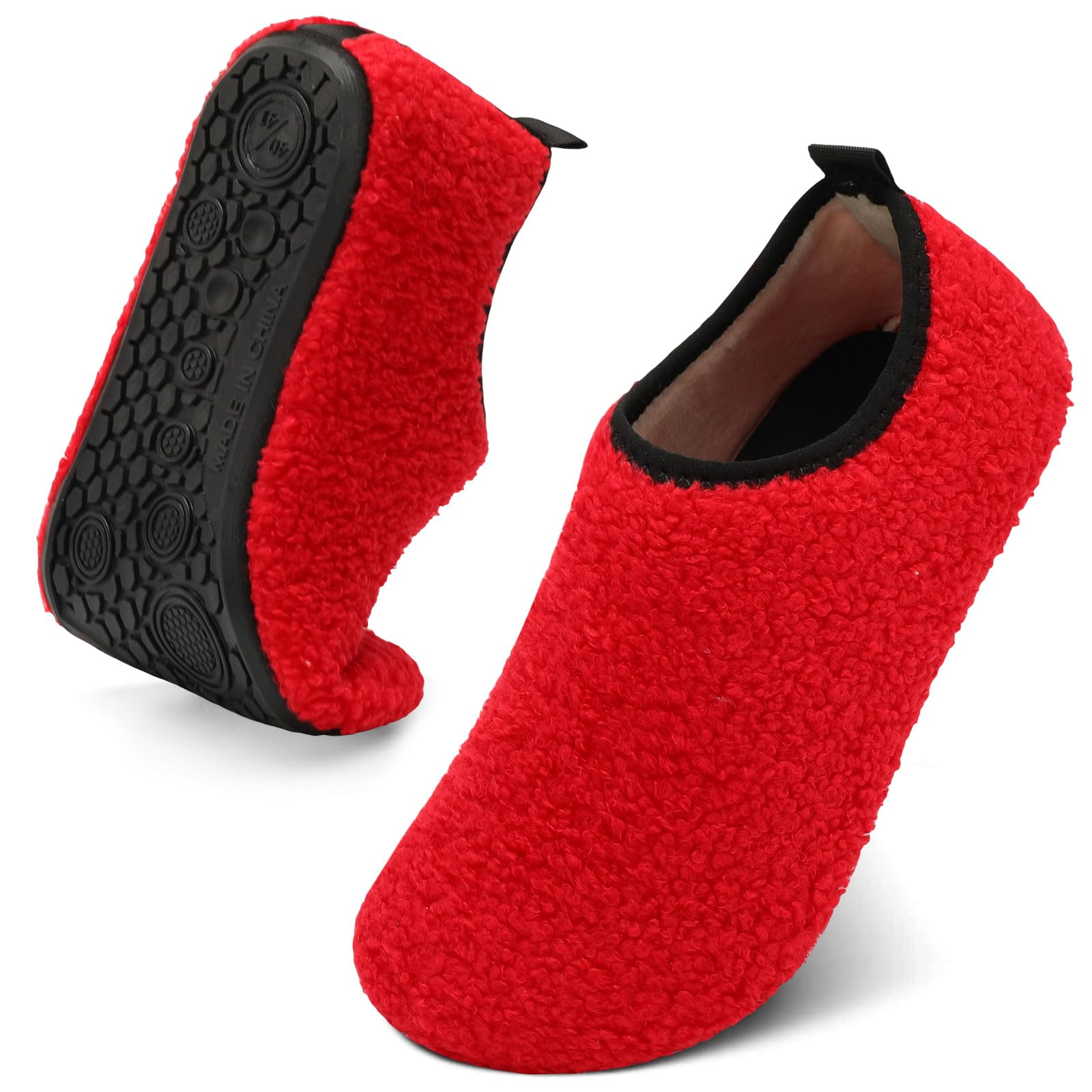 QFH Mens Womens Sock Shoes Teddy Fleece Closed Back