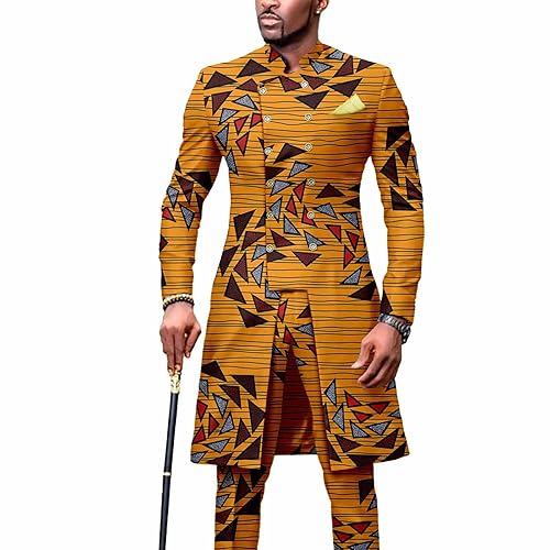 African Suit for Men Dashiki Long Jackets and Pants Piece with