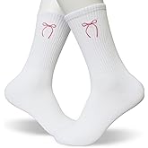 KGHYT Minimal Embroidered Crew Socks for Women, Simple Icon Design, Everyday Casual Socks