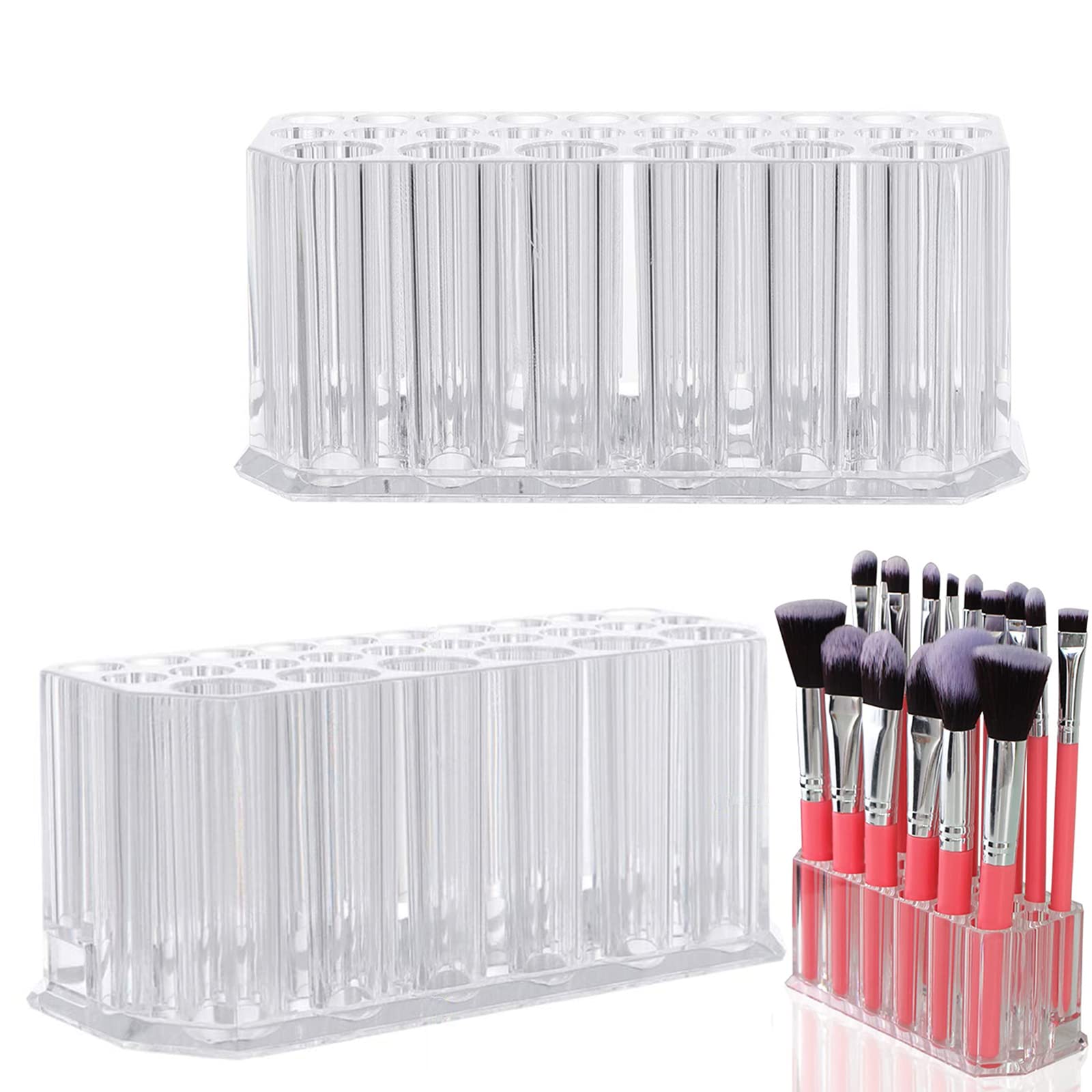 Pack of 2 Cosmetic Brush Containers, Cosmetic Organiser, Shelf with 26 Slots for Makeup Storage, Brush Holder, Cosmetic Acrylic Cosmetic Storage, Cosmetic Organiser, Makeup Stand