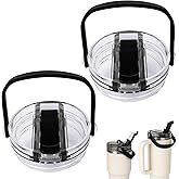 30oz and 20oz Flip Straw Lid for Stanley Quencher, Leak Proof Top Replacement with Detachable Handle for Stanley Quencher H2.0 and ProTour, BPA-Free No Spill Reusable Lids for 30oz&20oz, Black*2
