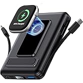 Vexnara Magnetic Portable Charger, 10000mAh Wireless Power Bank for iPhone with Built-in Cables, 20W Fast Charging for Magsafe Battery Pack with Stand for iPhone Air/17/16/15/14/13/12 and Apple Watch