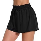ATTRACO Women's High Waisted Swim Shorts Drawstring Board Shorts with Zipper Pockets Liner
