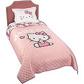 Jay Franco Hello Kitty Pink Stripes & Hearts Twin Size Quilt & Sham Set - Super Soft Lightweight Bedspread Set