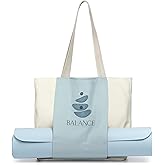 Jacob Bicerri Large Canvas Yoga Tote Bag with Yoga Mats Bags Carrier Dark Gray Eco Friendly Cotton Shoulder Bag for Pilates, Gym, Beach, Groceries & Travel YG05