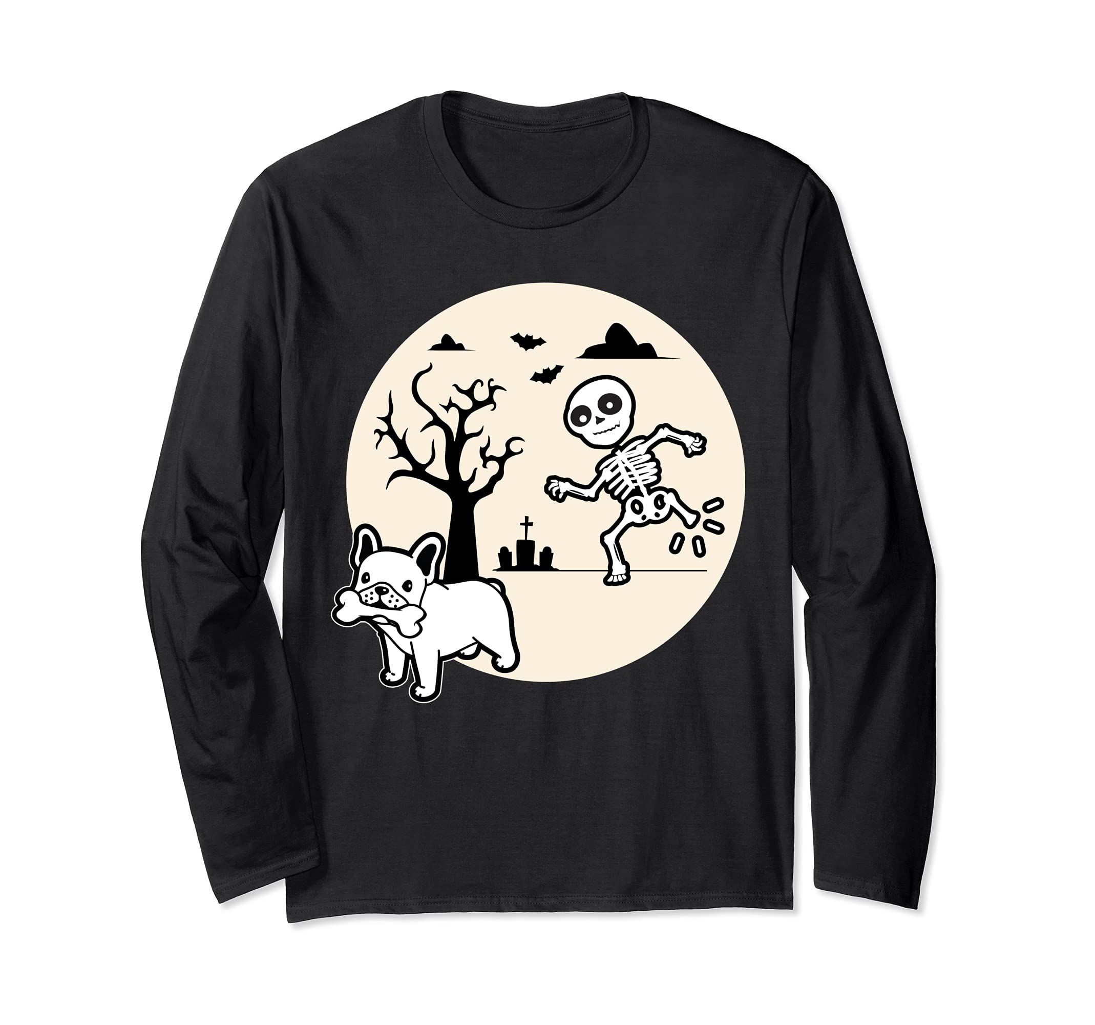 French Bulldog Dog Skeleton Bone Halloween Costume Dog Owne Long Sleeve T-Shirt