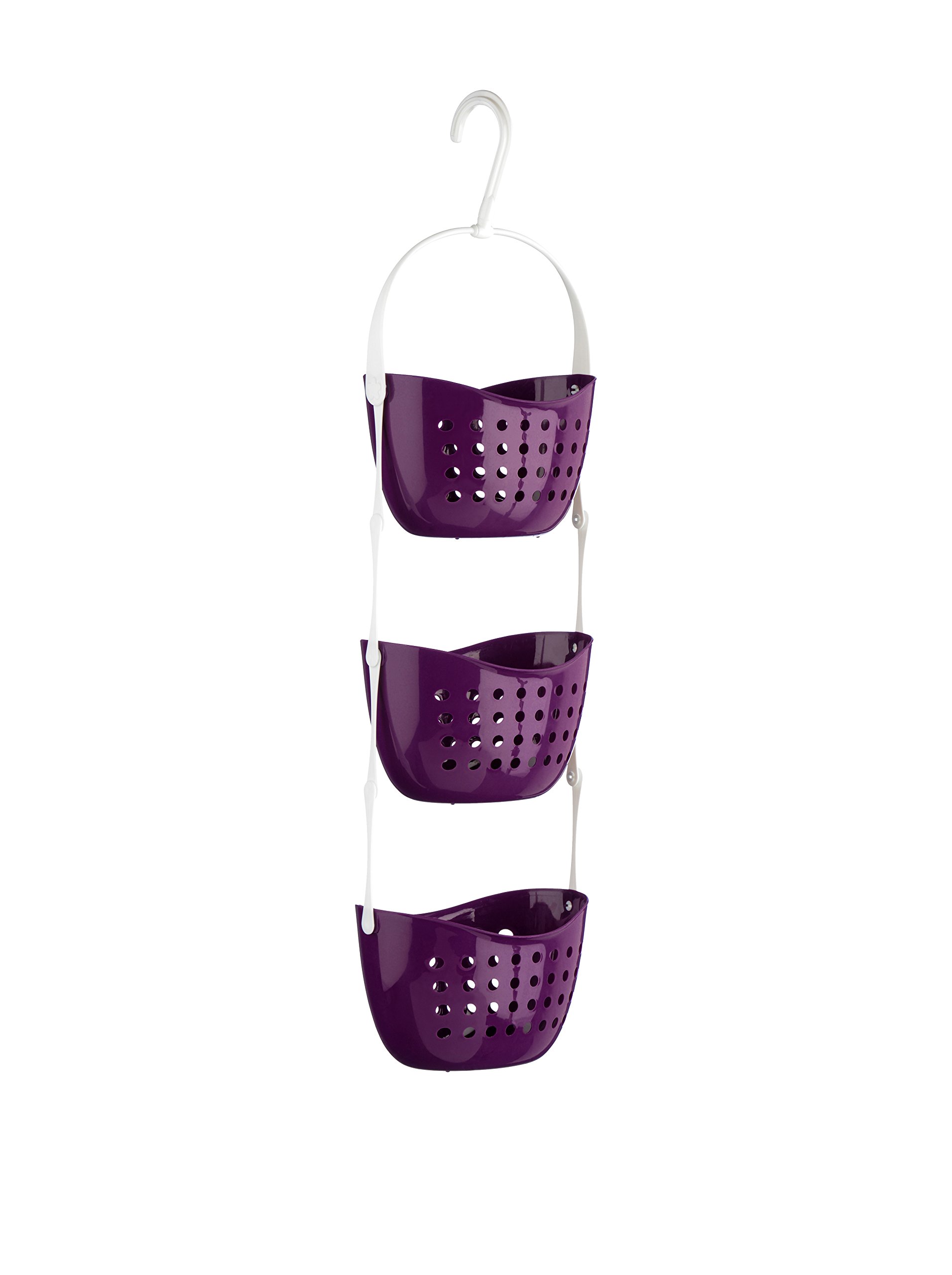 Premier Housewares 1601486 3-Tier Shower Caddy / Shelf Purple Small Storage Baskets / Hanging Organiser Plastic Bathroom Caddy / Shower Organiser 23 x 17 x 83