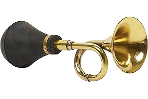 IBA Indianbeautifulart Vintage Brass Bugle Horn Retro Clown Horn Metal Air Horn with Squeeze Bulb for Old Car- Taxi- Golf Cart