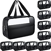 Buryeah 9 Pcs Translucent Make up Bag Toiletry Organizer for Women Men Waterproof Portable Cosmetic Travel Bag with Hanging Handles Travel Storage Carry Pouch Gifts for Bridesmaid (Black)