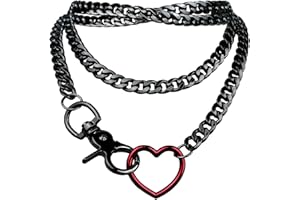 paloli Women's Slip Chain Rainbow Heart O-Ring Chunky Chain Necklace, Rays Cuban Long Layered Jewelry, Adjustable Lariat Y-Necklace Heart Loop Choker