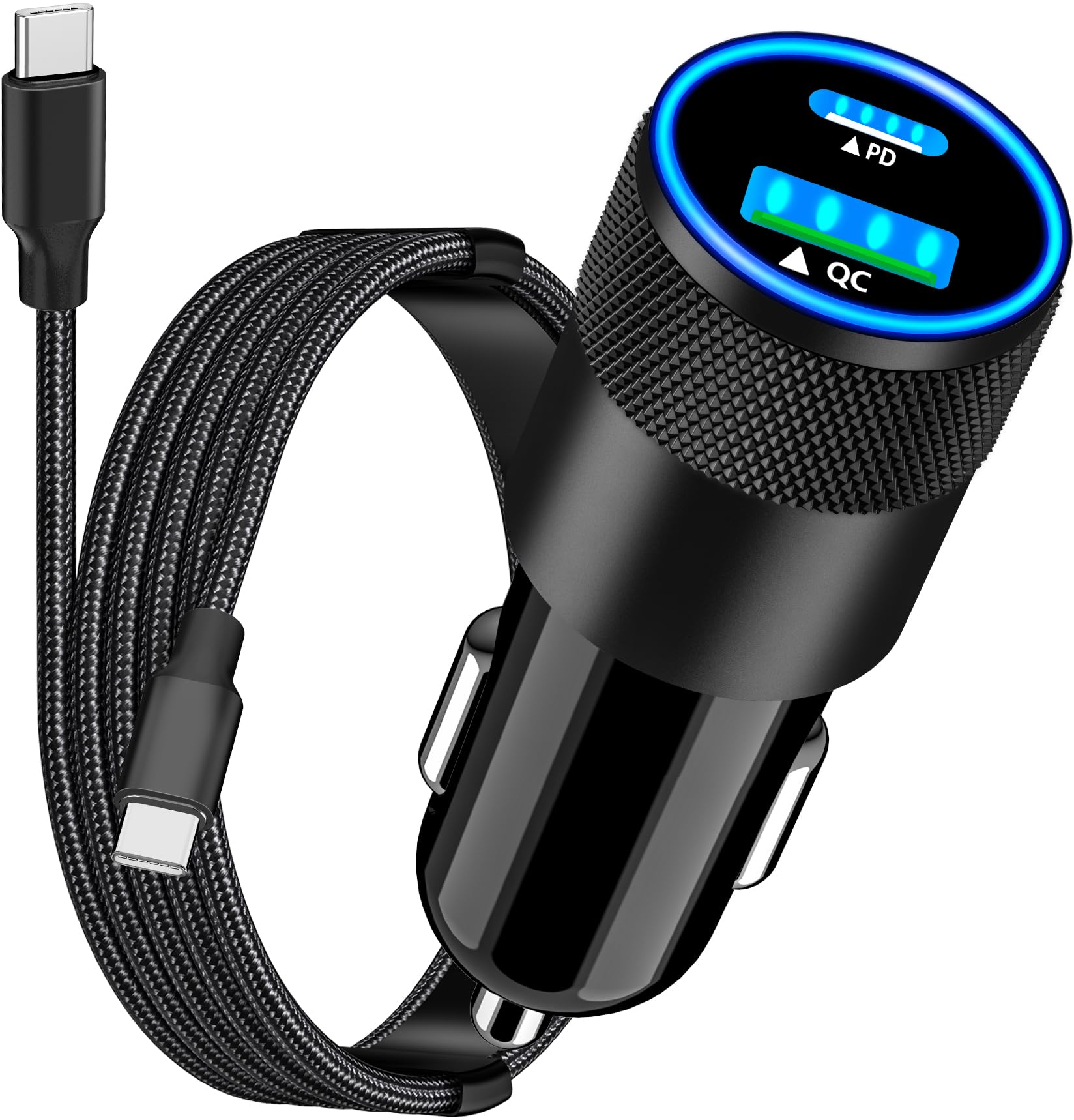 【Apple MFi Certified】iPhone 16 Car Charger, Rombica 52.5W PD/QC Car Power Cigarette Lighter Adapter USB C Fast Charging with Type-C Braided Cord for iPhone 16/16 Pro Max/15/15 Pro/Galaxy S25/S24/Pixel