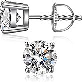 ZDaoBen Stud Earrings with Screw Back, 925 Sterling Silver Cubic Zirconia Round Cut/Square Cut Stud Earrings for Women and Men, Long & Thick Post, 4MM-8MM