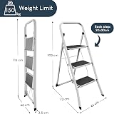 Home Vida 3 Step Ladder Heavy Duty Steel Folding Step Ladder 150kg White view 2
