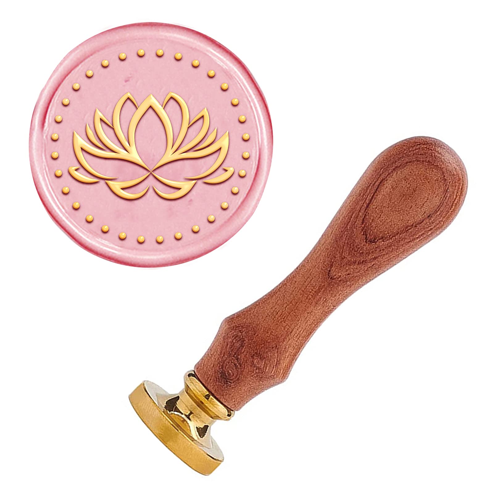 CRASPIRE Wax Seal Stamp Lotus Flower Pattern Vintage Sealing Wax Stamps Retro Wood Stamp with 25mm Gold Brass Seal Wood Handle for Envelopes Invitation Embellishment Bottle Decoration Gift Packing