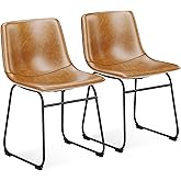 Aowos Dining Chairs Set of 2, 18in PU Leather Modern Kitchen Chairs, Brown | Waterproof Faux Leather, Ergonomic Backrest &amp; Metal Legs, Stable Metal Structure, Easy Assembly for Indoor Commercial Spaces