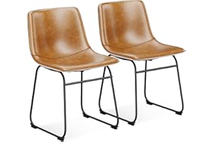 Aowos Dining Chairs Set of 2, 18 Inch Modern Armless Dining Chair with Back, Faux Leather Kitchen Dining Room Chair with Metal Legs for Home, Bistro Coffee Shops (Brown)