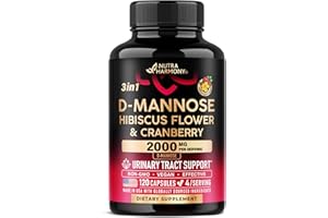 NUTRAHARMONY D-Mannose 2000mg with Cranberry & Hibiscus - Clinically Tested Strength for Urinary Tract Health - Supplement for Women - Bladder, Liver & Microflora Support - Made in USA - Vegan, 120 Capsules
