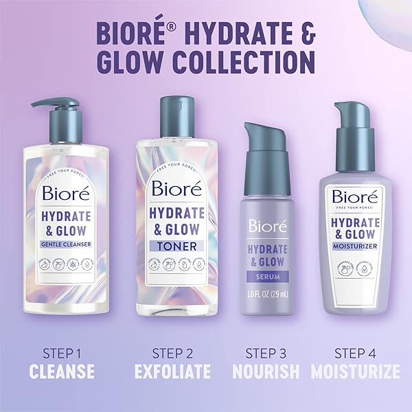 BIORÉ HYDRATE & GLOW FACE SERUM FOR DRY, SENSITIVE SKIN WITH HYALURONIC ACID, COCONUT WATER AND PREBIOTICS, DERMATOLOGIST TESTED FACE SERUM, FRAGRANCE FREE, NOT TESTED ON ANIMALS, 1 OZ BOTTLE