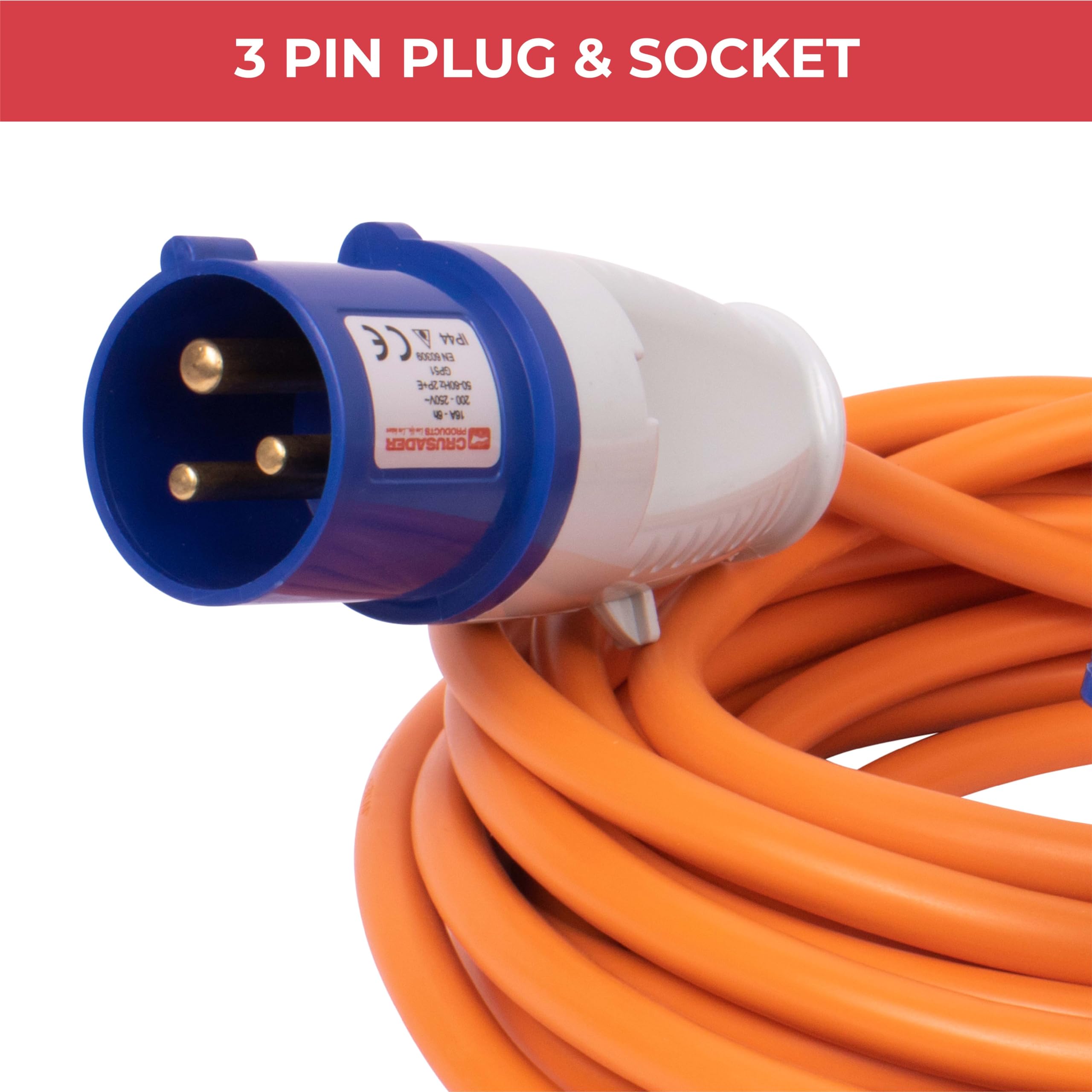 GADLANE CEE Verlängerungskabel 10m - Robustes Wohnwagen Kabel, 16 Ampere 240V Campingkabel - Gut Sichtbares Orangefarbenes - Camping Stromkabel Ideal für Wohnmobil (10 Meter) 7