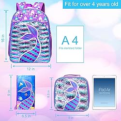 3PCS Mermaid Backpack for Girls, 16" Sequin