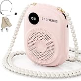 Voice Amplifier for Teacher,Portable Wired Voice Amplifier with Microphone Headset and Speaker,Rechargeable Mini Voice Amplifier for Classroom,Speech,Training,Tour Guide,Pearl Chain Design-Pink