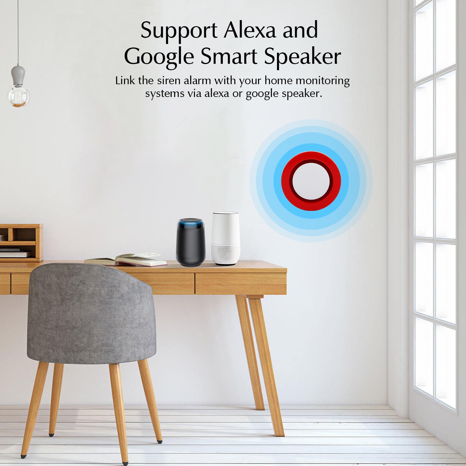 WiFi Siren Alarm, 120dB Burglar Alarm with Sound and Light, 433MHz Indoor Alarm for Home Security and Smart Home Automation, Tuya App and Smart Life Control, Compatible with Alexa/Google Assistant