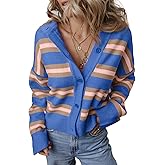 EVALESS Women's Striped Cardigan Sweaters Trendy Lightweight Chunky Knit Cropped Sweaters Outfits Outerwear Coats