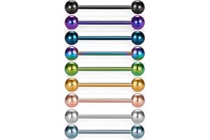 VCMART 12mm-18mm 14G Tongue Rings Nipple Straight Barbells Surgical Steel Body Piercing Jewelry