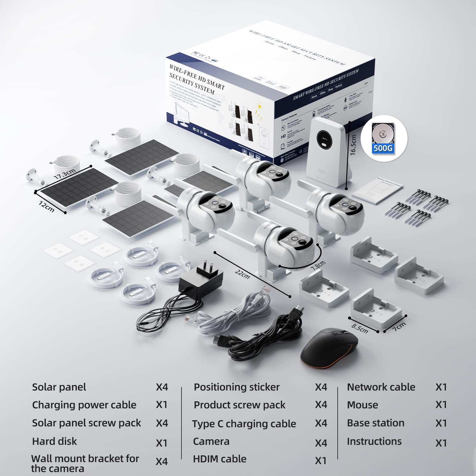 Solar Security Cameras Wireless Outdoor, 4MP Solar Powered, 4 Cam kit, Color Night Vision, 360° PTZ, 500G HDD Local Recording, No Monthly Fees