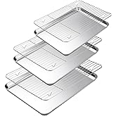 Amrules Baking Sheet with Cooling Rack Set of 6, 3 Premium Stainless Steel Cookie Sheets and 3 Wire Racks, Kitchen Nonstick Baking Pans Set Includes 3 Different Sizes, Heavy Duty Non Toxic