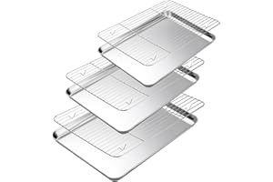 Amrules Baking Sheet with Cooling Rack Set of 6, 3 Premium Stainless Steel Cookie Sheets and 3 Wire Racks, Kitchen Nonstick Baking Pans Set Includes 3 Different Sizes, Heavy Duty Non Toxic
