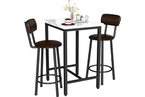 DKLGG Dining Table Set for 2, 24" Square Kitchen Table and Chairs Set with MDF Tabletop & 2 PU Leather Chairs, Bar Pub Dining Set for Small Space Bar Kitchen Living Room Apartment, White