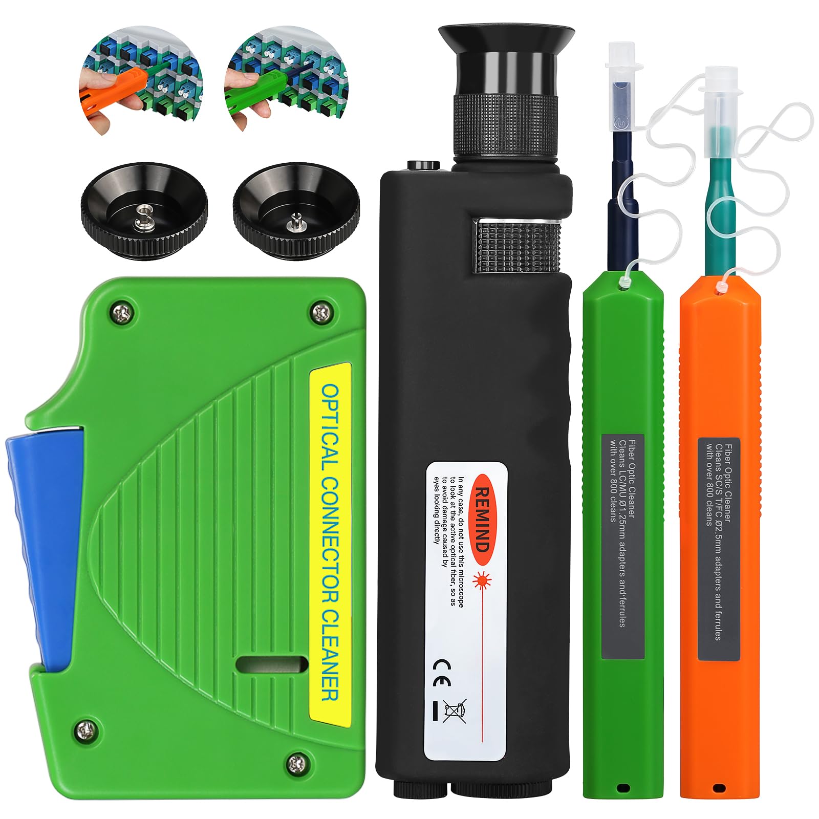 Photo 1 of 4-Piece Set Fiber Cleaning Tool kit Handheld Fiber Microscope 400x Fiber Magnifying Glass Fiber Jumper end face Cleaning Box one Click Fiber Cleaning Pen