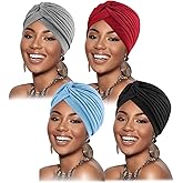 Stretchy Polyester Turbans for Women Knot Chemo Cap for Cancer Pleated Headwear Beanie Twisted Head Wrap Hair Loss Hat